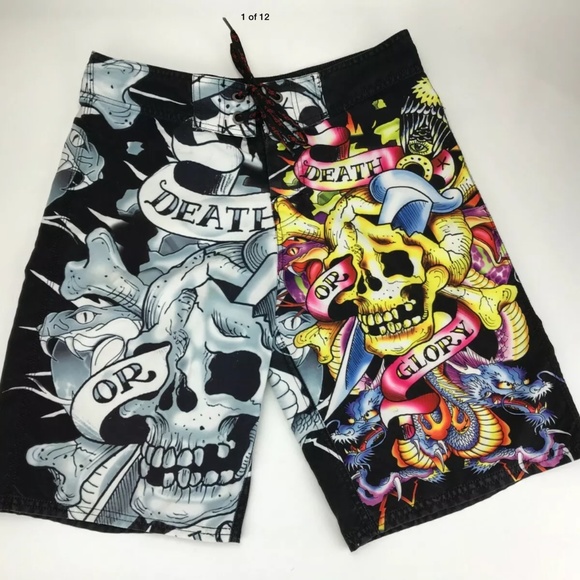 Ed Hardy Men's Surf Or Die Board Shorts Size31